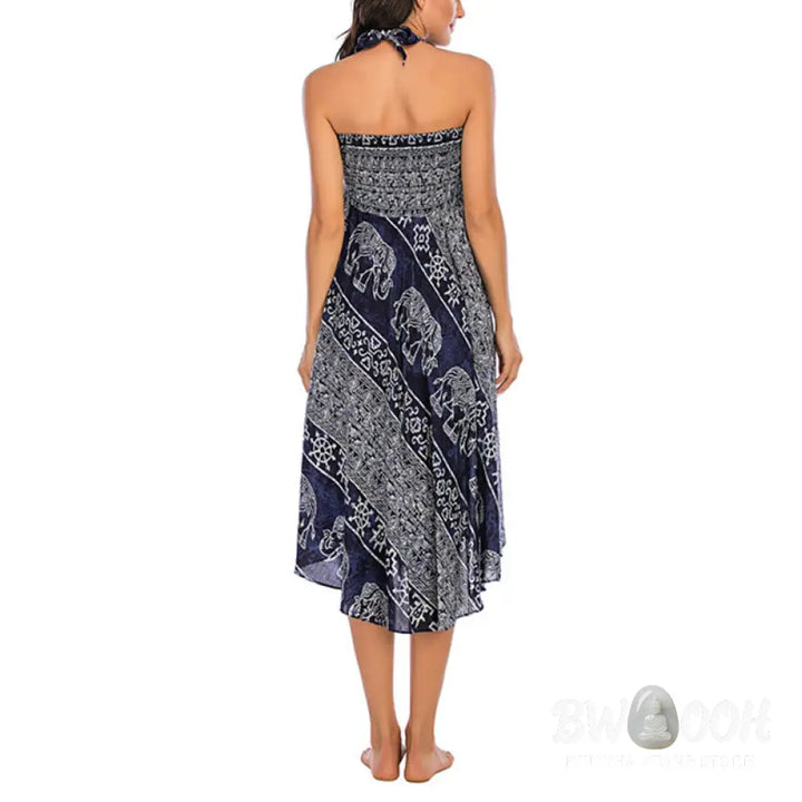 Buddha Stones Two Style Wear Boho Elephant Geometry Lace-up Skirt Dress - Skirt&amp;Dress
