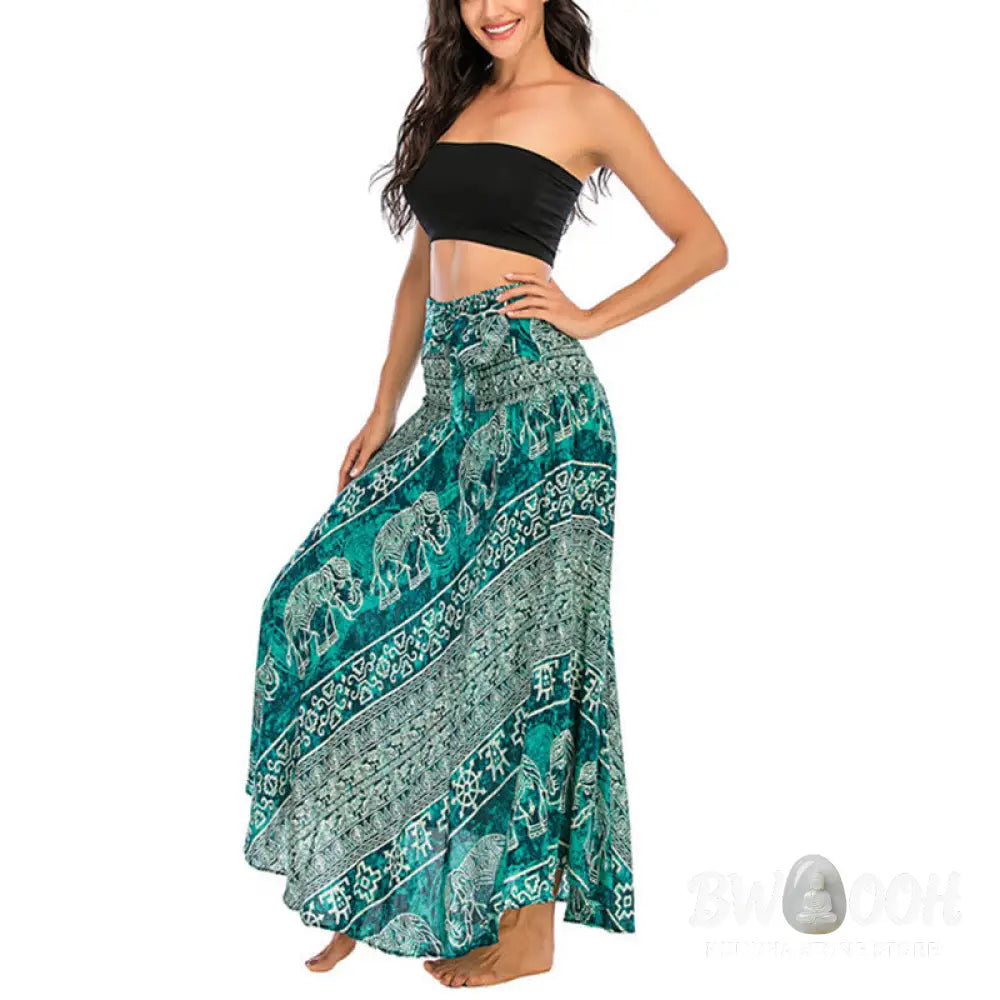 Buddha Stones Two Style Wear Boho Elephant Geometry Lace-up Skirt Dress - Skirt&amp;Dress