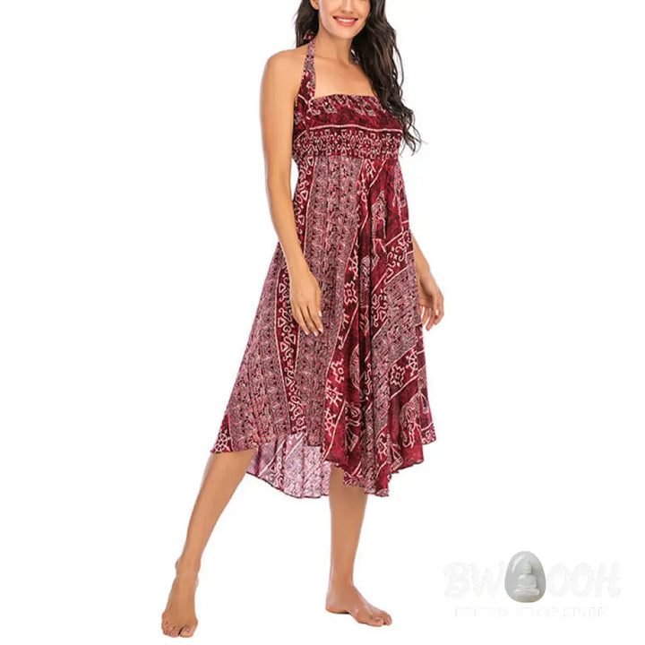 Buddha Stones Two Style Wear Boho Elephant Geometry Lace-up Skirt Dress - Skirt&amp;Dress