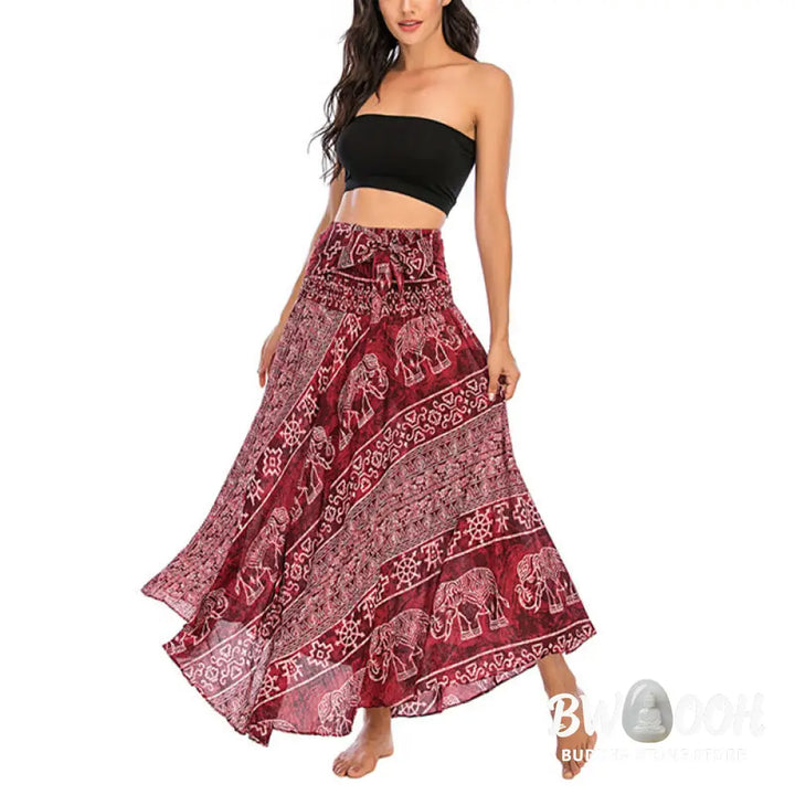Buddha Stones Two Style Wear Boho Elephant Geometry Lace-up Skirt Dress - Skirt&amp;Dress