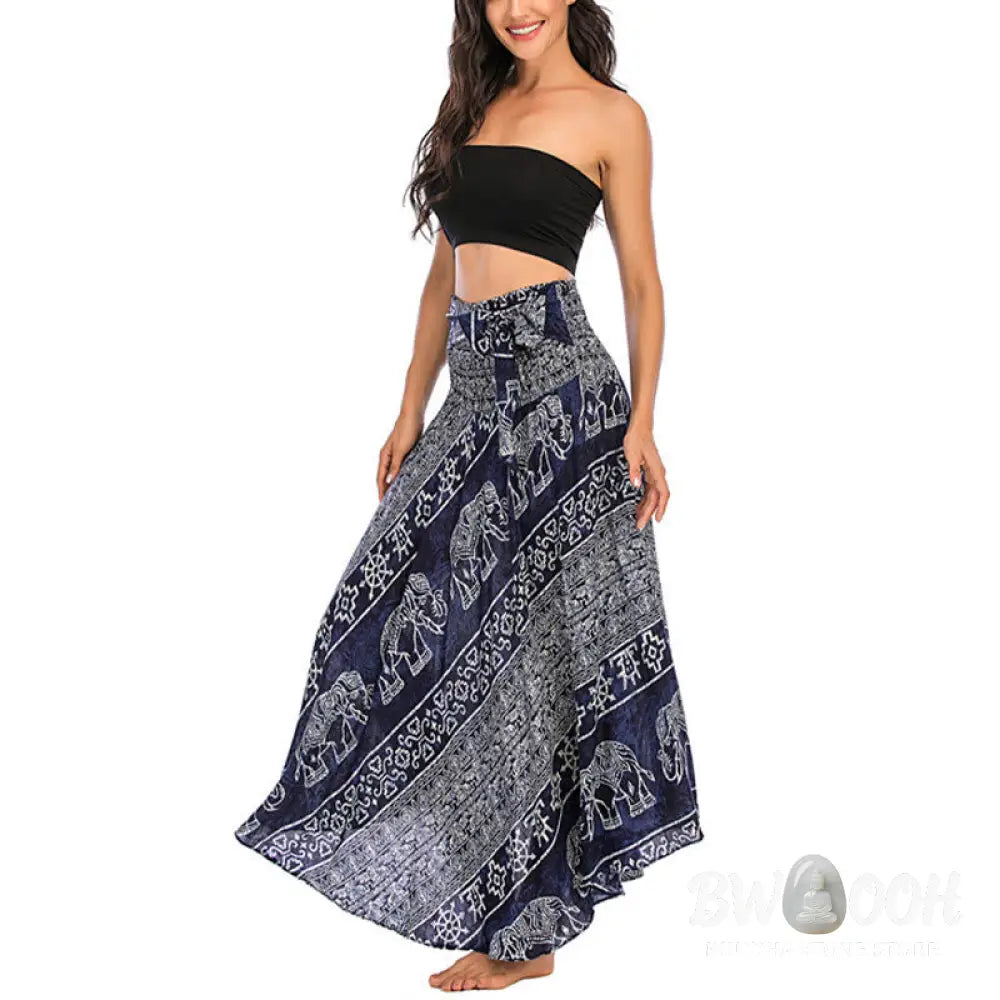 Buddha Stones Two Style Wear Boho Elephant Geometry Lace-up Skirt Dress - Skirt&amp;Dress