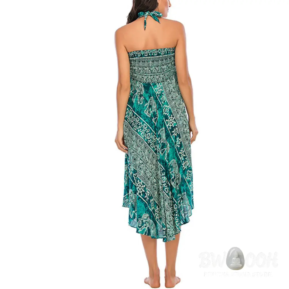 Buddha Stones Two Style Wear Boho Elephant Geometry Lace-up Skirt Dress - Skirt&amp;Dress