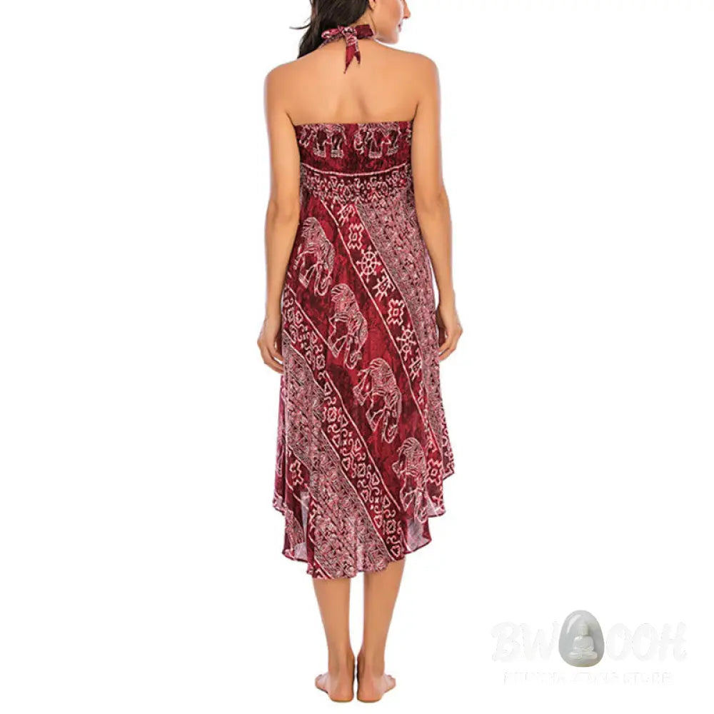 Buddha Stones Two Style Wear Boho Elephant Geometry Lace-up Skirt Dress - Skirt&amp;Dress