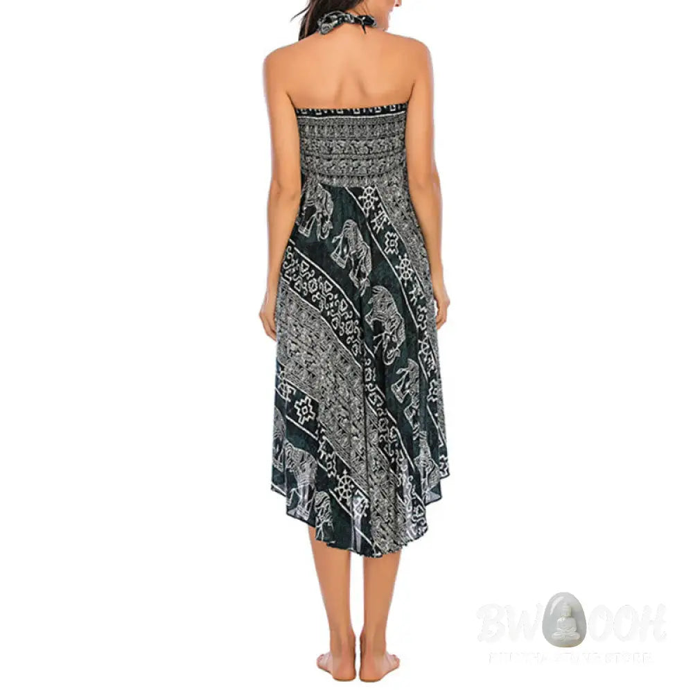 Buddha Stones Two Style Wear Boho Elephant Geometry Lace-up Skirt Dress - Skirt&amp;Dress
