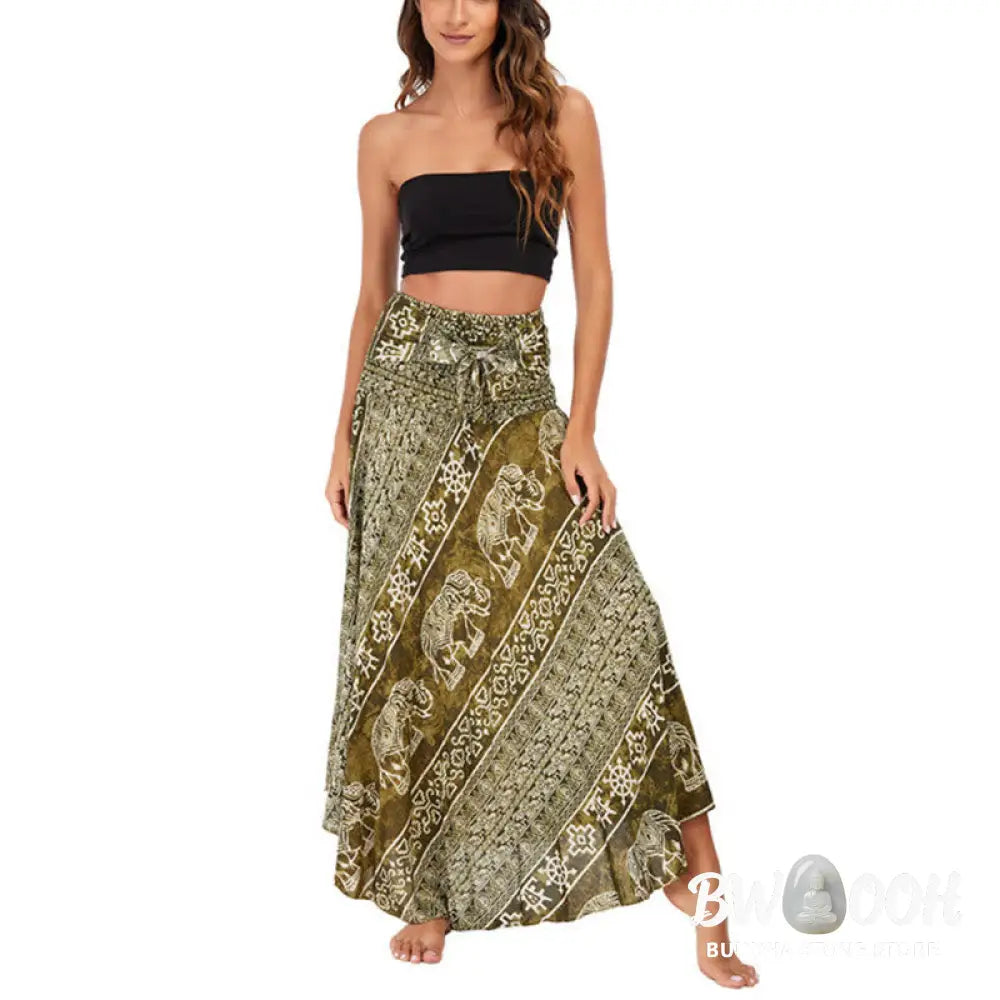 Buddha Stones Two Style Wear Boho Elephant Geometry Lace-up Skirt Dress - Skirt&amp;Dress