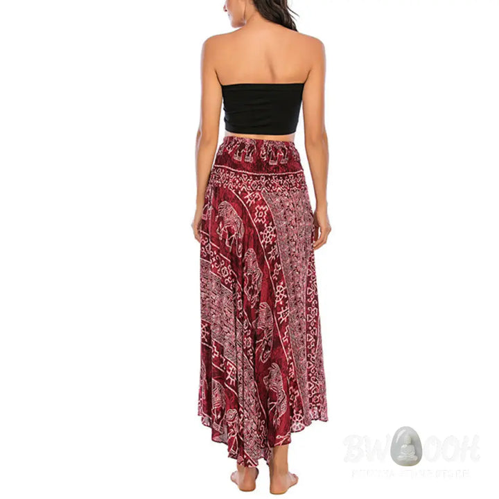 Buddha Stones Two Style Wear Boho Elephant Geometry Lace-up Skirt Dress - Skirt&amp;Dress