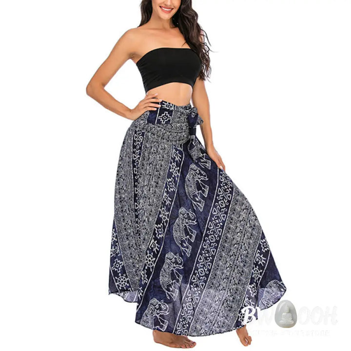 Buddha Stones Two Style Wear Boho Elephant Geometry Lace-up Skirt Dress - Skirt&amp;Dress