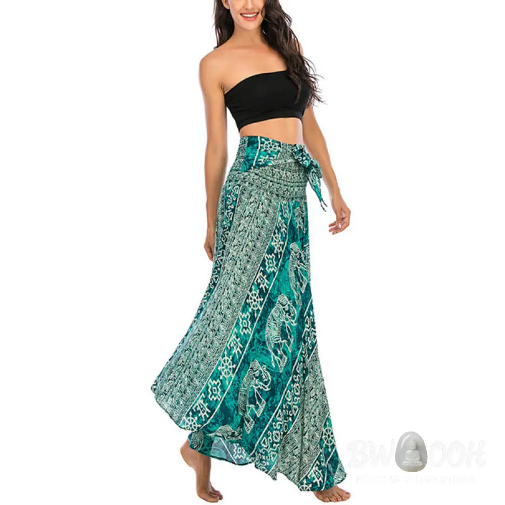 Buddha Stones Two Style Wear Boho Elephant Geometry Lace-up Skirt Dress - Skirt&amp;Dress