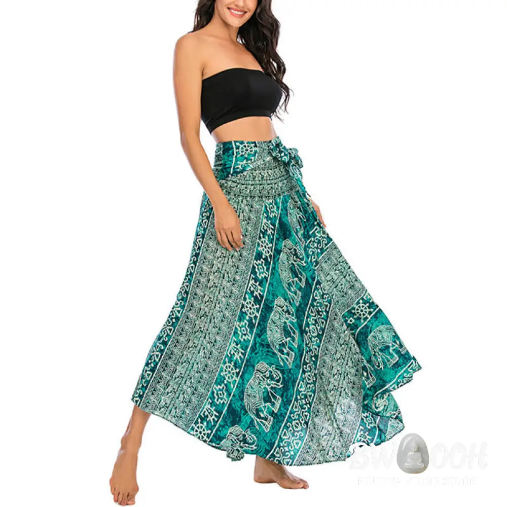 Buddha Stones Two Style Wear Boho Elephant Geometry Lace-up Skirt Dress - Skirt&amp;Dress