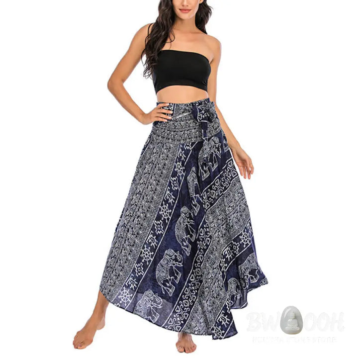 Buddha Stones Two Style Wear Boho Elephant Geometry Lace-up Skirt Dress - Skirt&amp;Dress