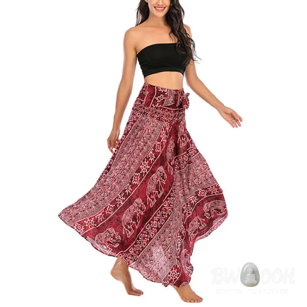 Buddha Stones Two Style Wear Boho Elephant Geometry Lace-up Skirt Dress - Skirt&amp;Dress