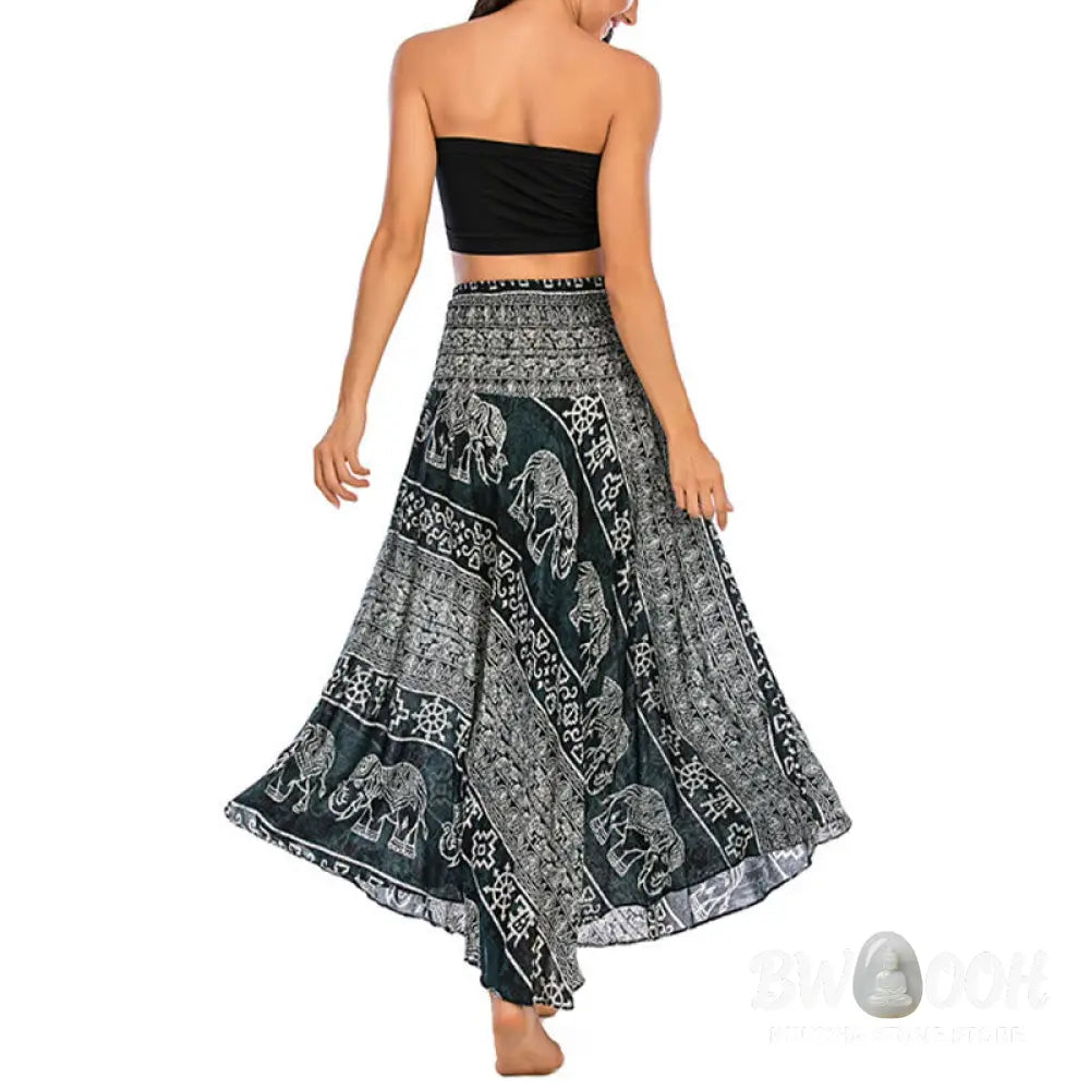 Buddha Stones Two Style Wear Boho Elephant Geometry Lace-up Skirt Dress - Skirt&amp;Dress