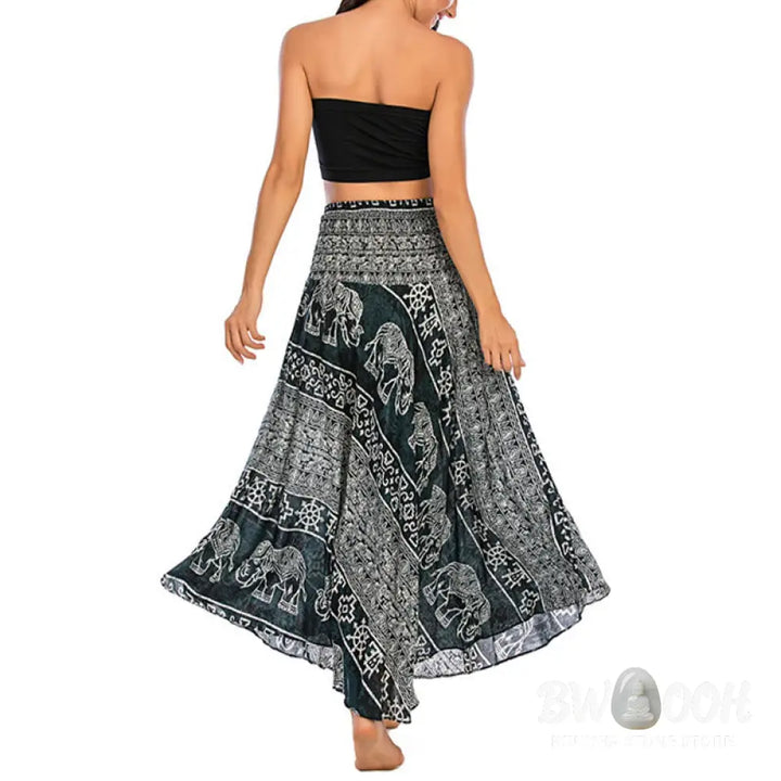 Buddha Stones Two Style Wear Boho Elephant Geometry Lace-up Skirt Dress - Skirt&amp;Dress