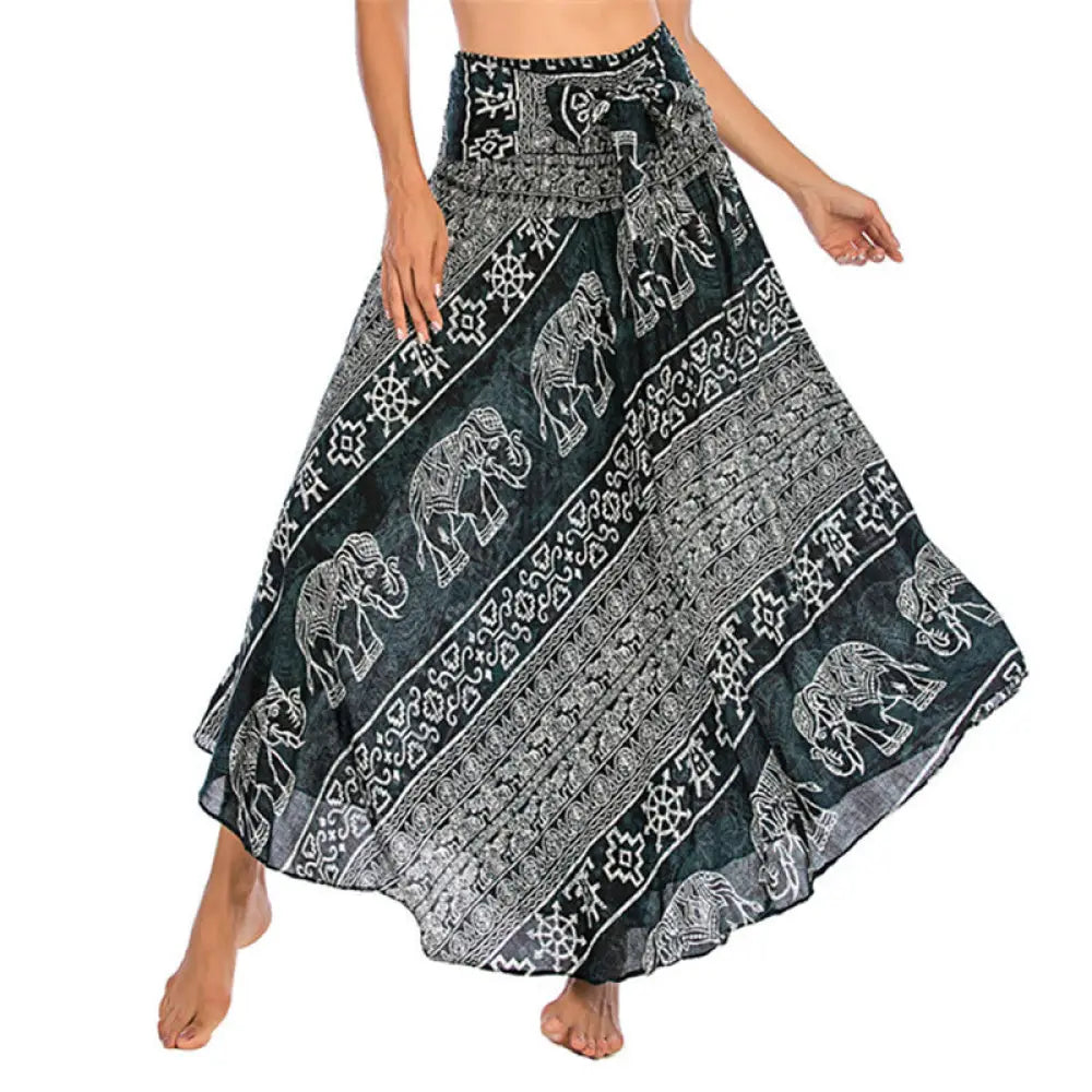 BWOOOH Two Style Wear Boho Elephant Geometry Lace-up Skir