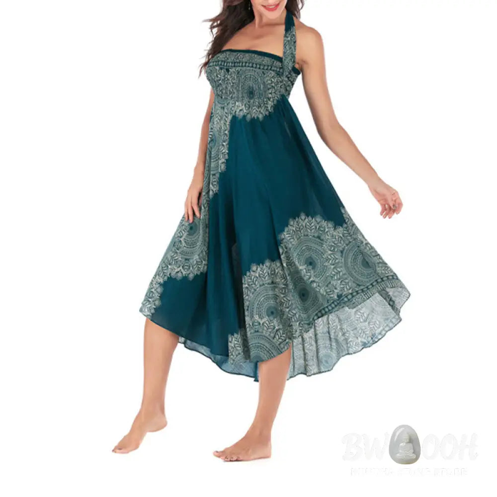 Buddha Stones Two Style Wear Boho Mandala Flower Beach Skirt Dress - Skirt&amp;Dress