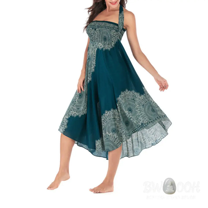 Buddha Stones Two Style Wear Boho Mandala Flower Beach Skirt Dress - Skirt&amp;Dress