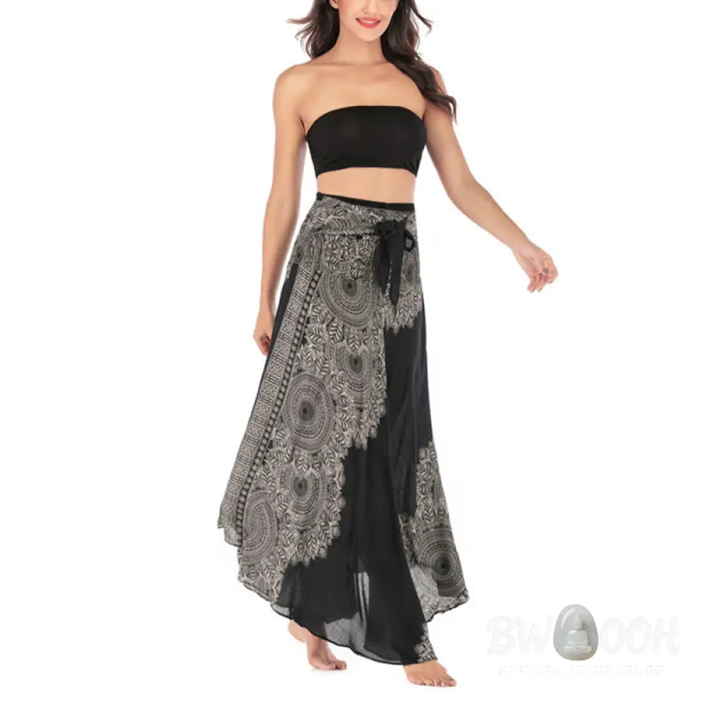 Buddha Stones Two Style Wear Boho Mandala Flower Beach Skirt Dress - Skirt&amp;Dress
