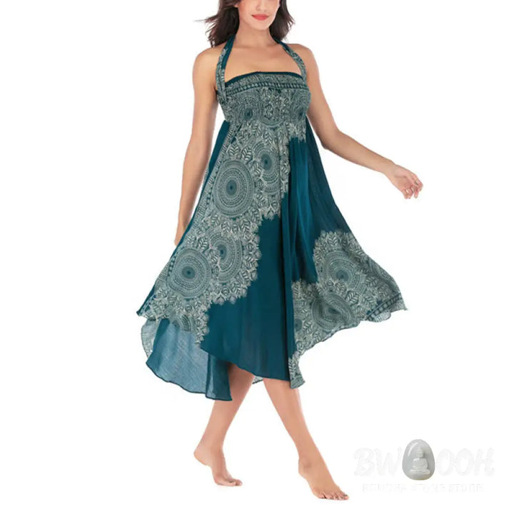 Buddha Stones Two Style Wear Boho Mandala Flower Beach Skirt Dress - Skirt&amp;Dress