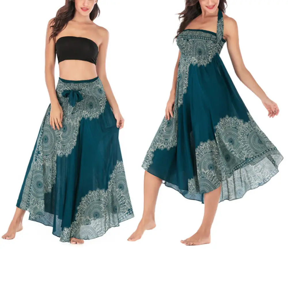 BWOOOH Two Style Wear Boho Mandala Flower Beach Skirt Dre