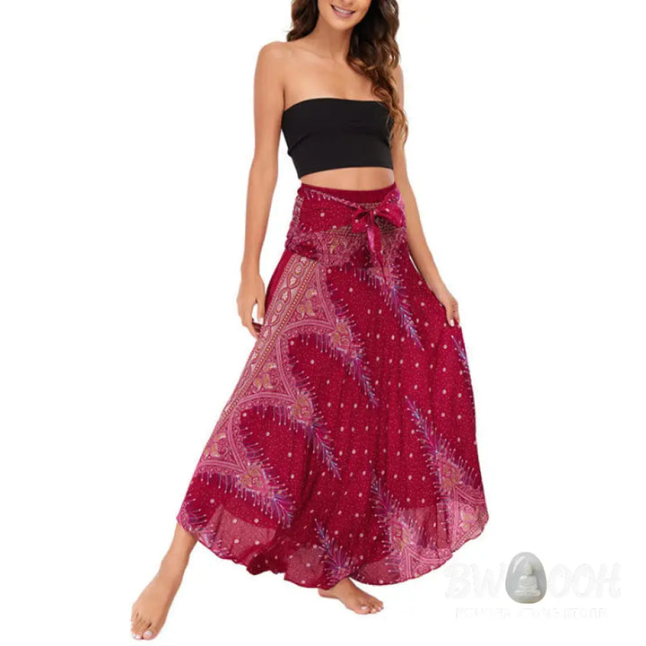 Buddha Stones Two Style Wear Boho Summer Peacock Feather Lace-up Skirt Dress - Skirt&amp;Dress