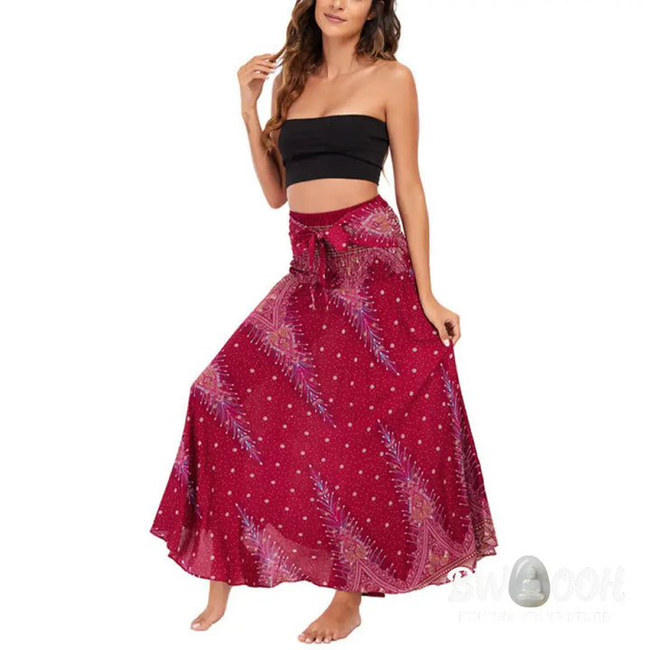 Buddha Stones Two Style Wear Boho Summer Peacock Feather Lace-up Skirt Dress - Skirt&amp;Dress