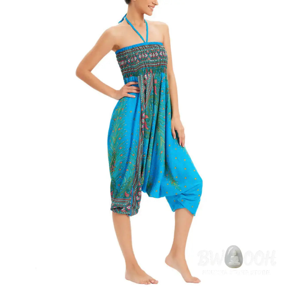 BWOOOH peacock print harem pants - Two Style Wear Peacock Feather Loose Smo