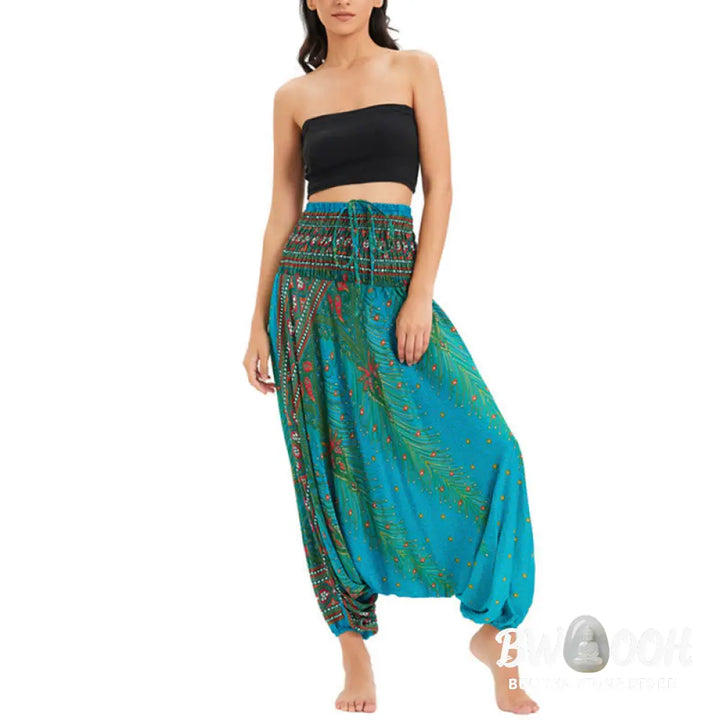 BWOOOH peacock print harem pants - Two Style Wear Peacock Feather Loose Smo