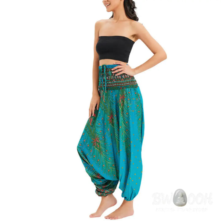 BWOOOH peacock print harem pants - Two Style Wear Peacock Feather Loose Smo