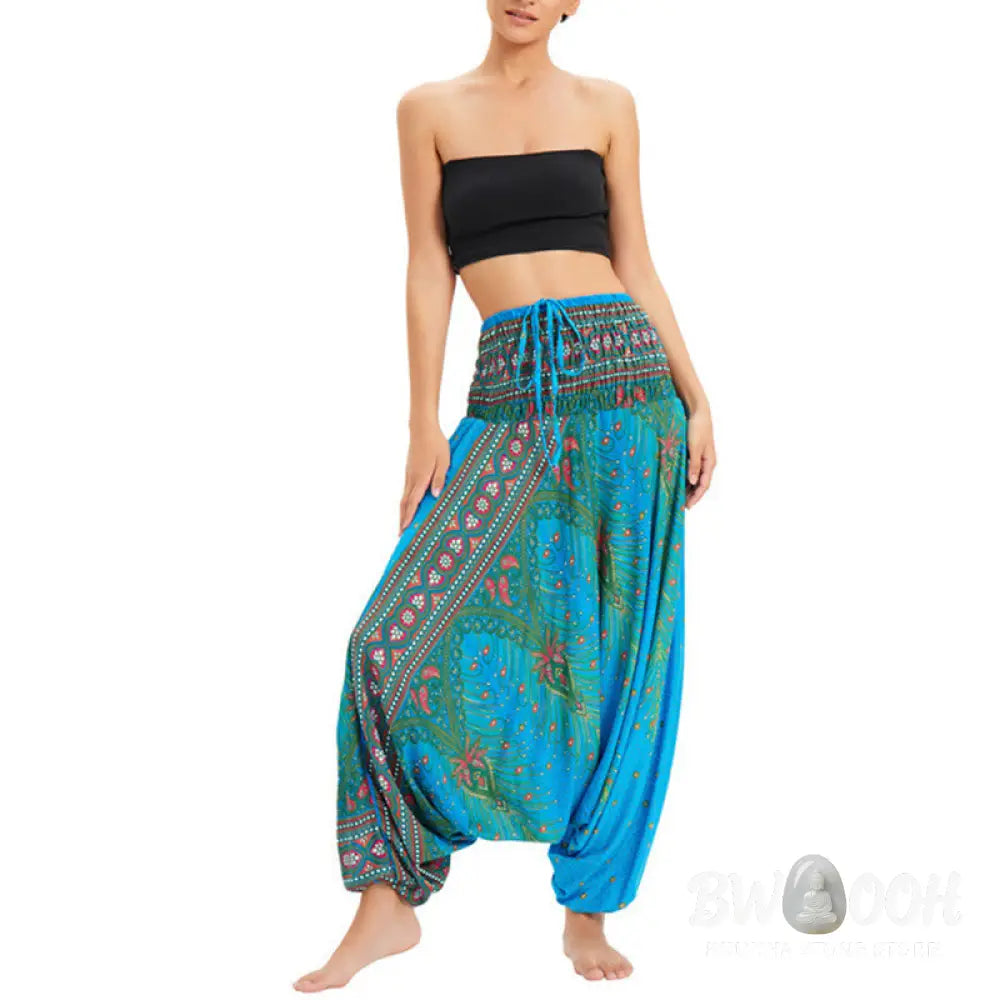 BWOOOH peacock print harem pants - Two Style Wear Peacock Feather Loose Smo