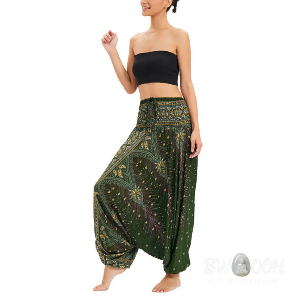 BWOOOH peacock print harem pants - Two Style Wear Peacock Feather Loose Smo
