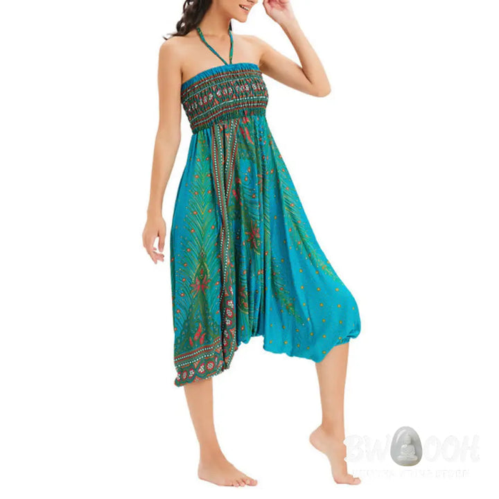 BWOOOH peacock print harem pants - Two Style Wear Peacock Feather Loose Smo