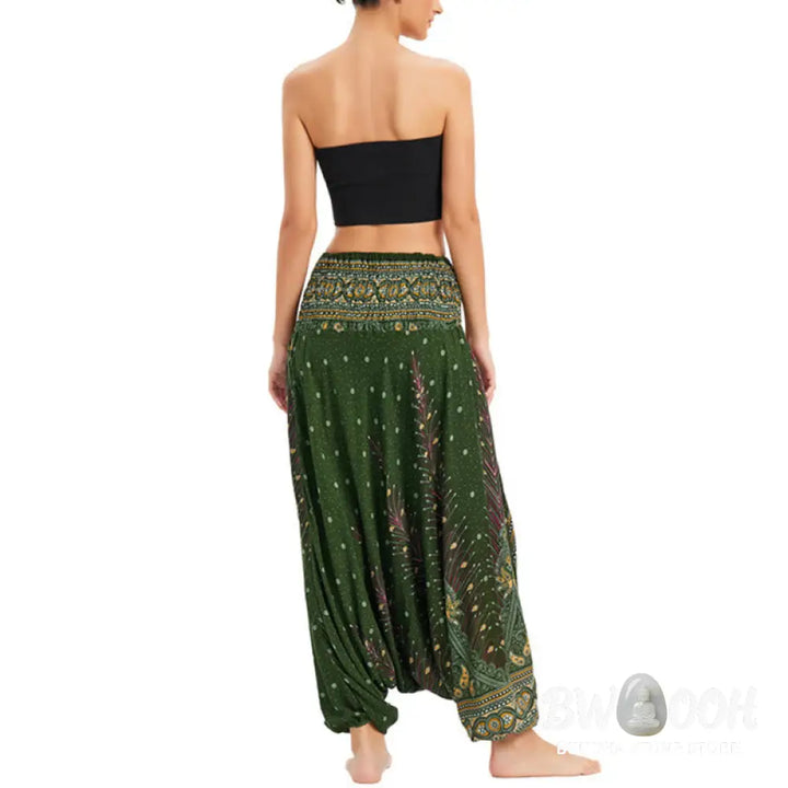 BWOOOH peacock print harem pants - Two Style Wear Peacock Feather Loose Smo