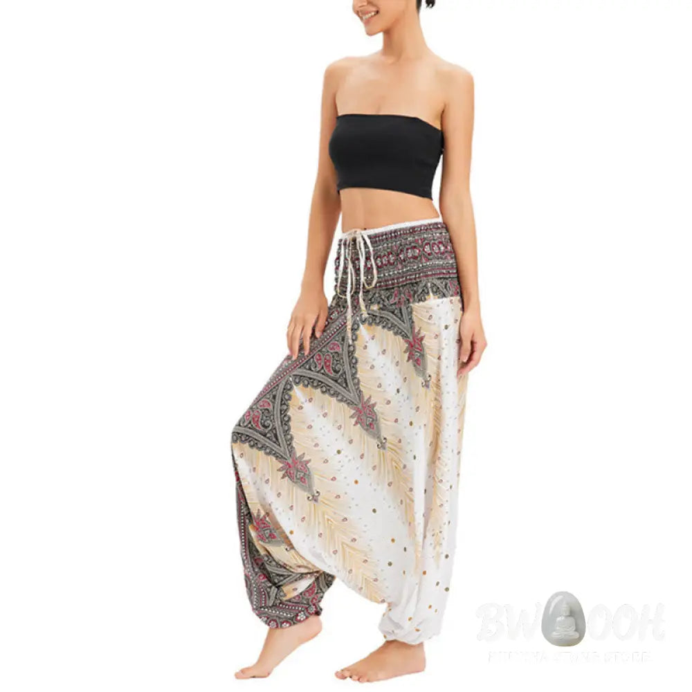 BWOOOH peacock print harem pants - Two Style Wear Peacock Feather Loose Smo