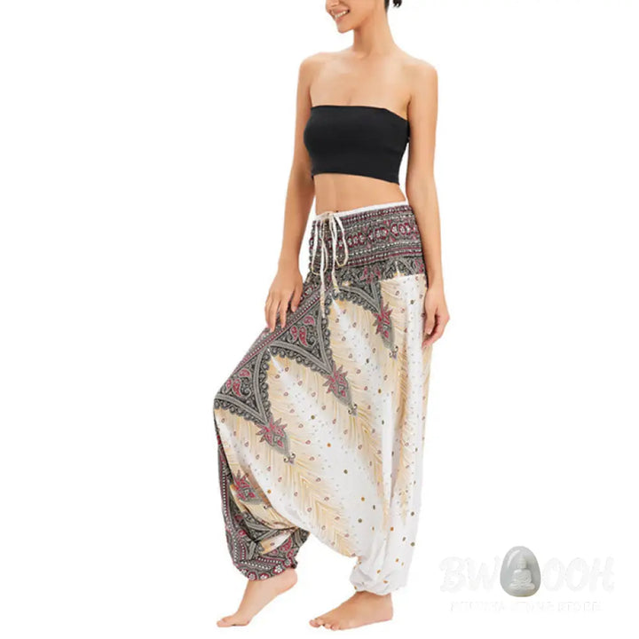 BWOOOH peacock print harem pants - Two Style Wear Peacock Feather Loose Smo