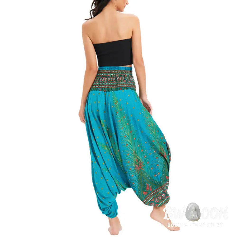 BWOOOH peacock print harem pants - Two Style Wear Peacock Feather Loose Smo