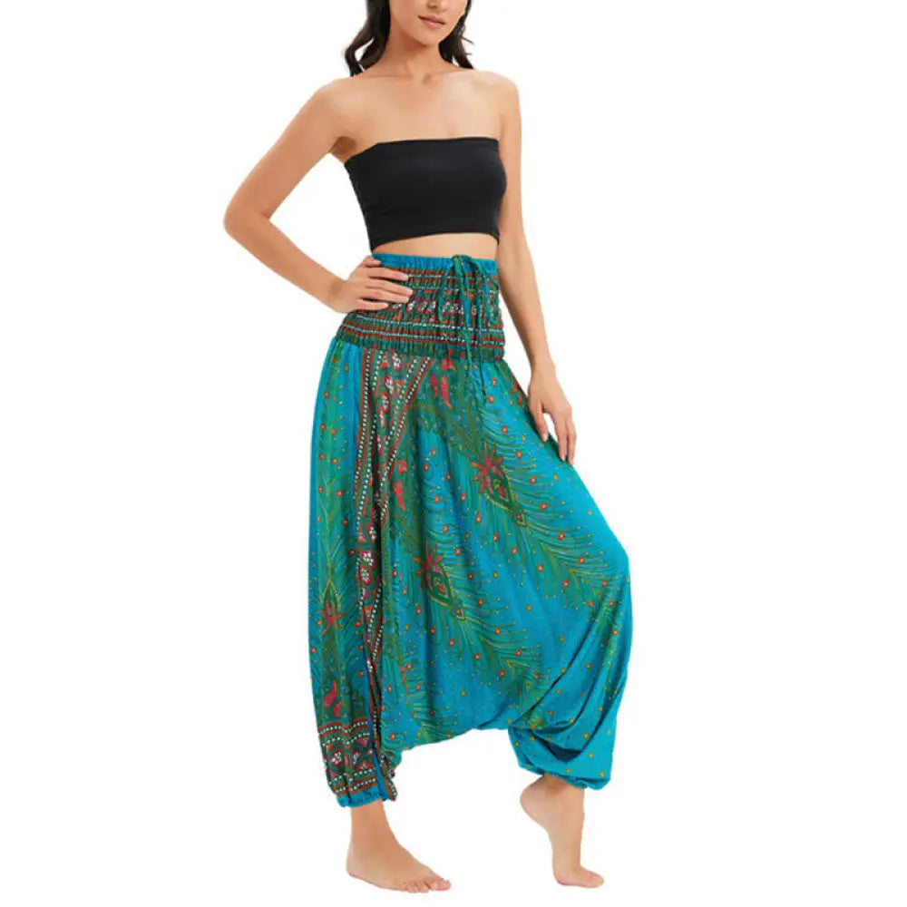 BWOOOH peacock print harem pants - Two Style Wear Peacock Feather Loose Smo