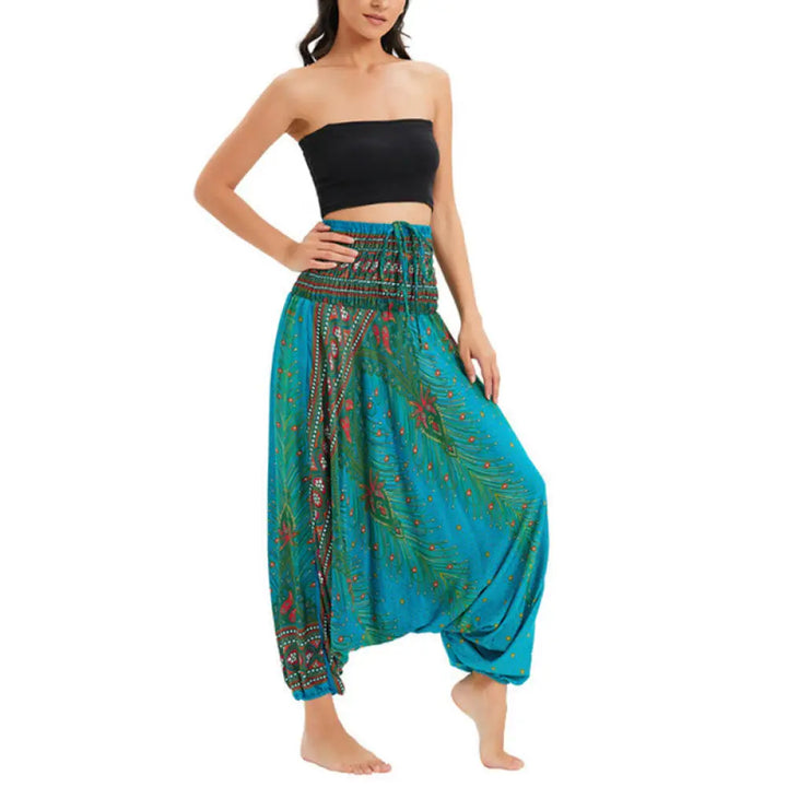 BWOOOH peacock print harem pants - Two Style Wear Peacock Feather Loose Smo