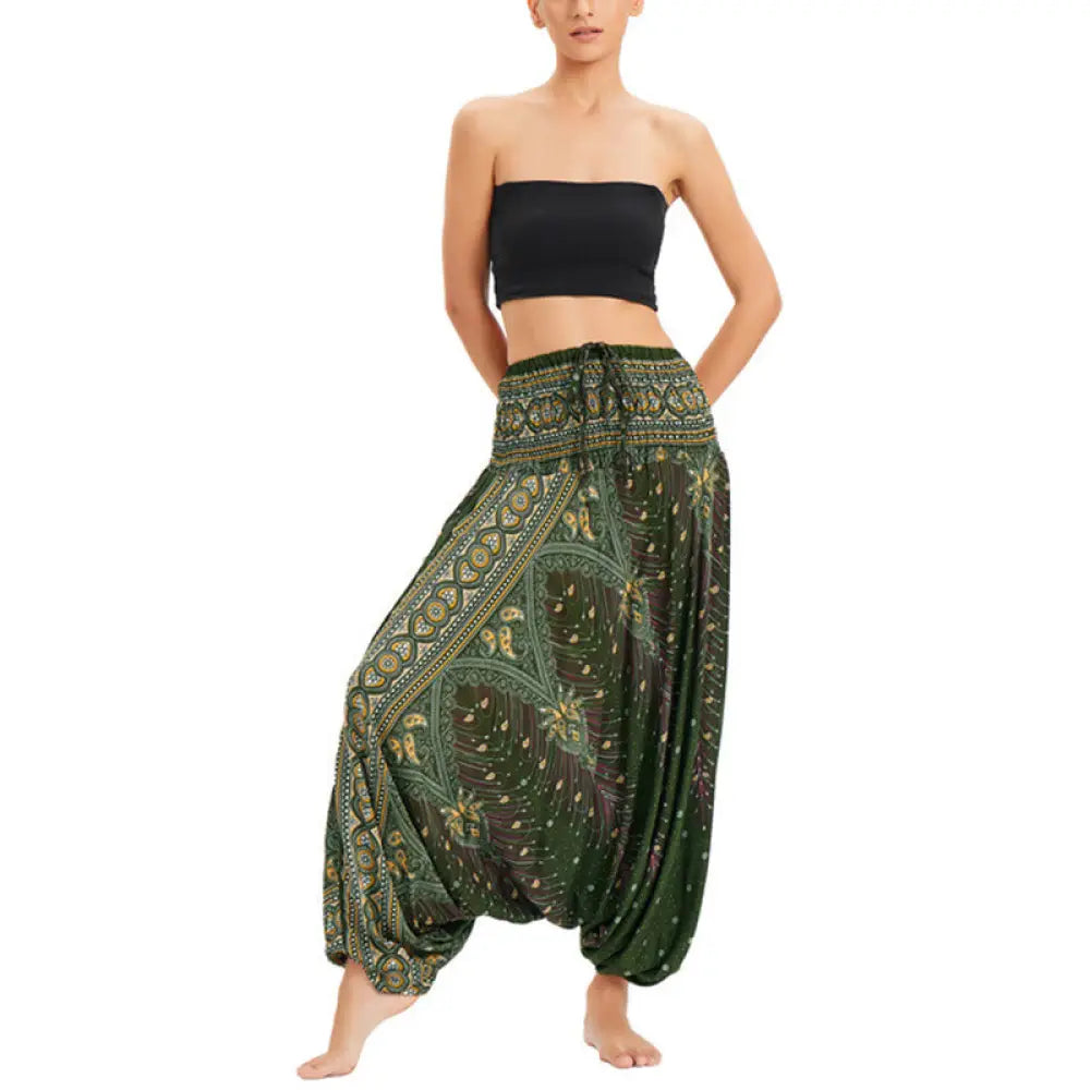 BWOOOH peacock print harem pants - Two Style Wear Peacock Feather Loose Smo