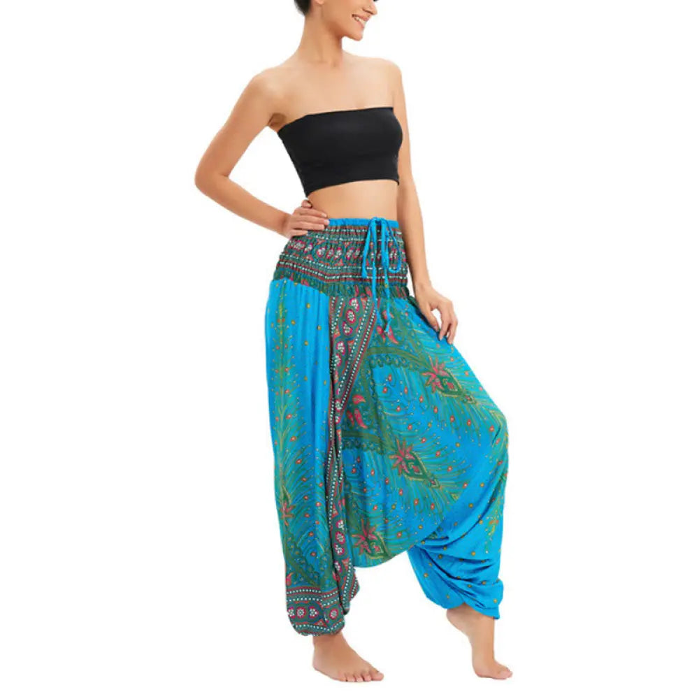 BWOOOH peacock print harem pants - Two Style Wear Peacock Feather Loose Smo