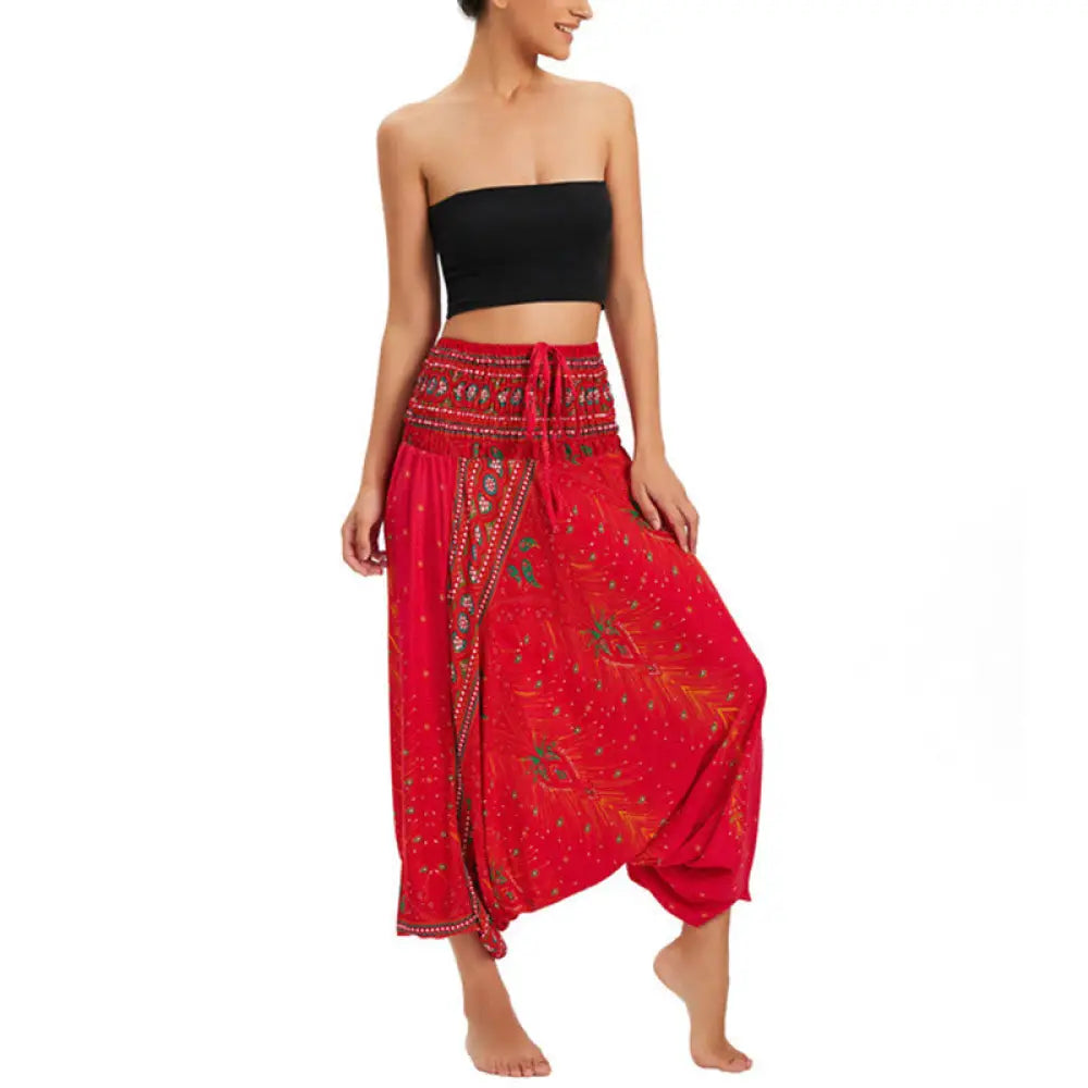 BWOOOH peacock print harem pants - Two Style Wear Peacock Feather Loose Smo