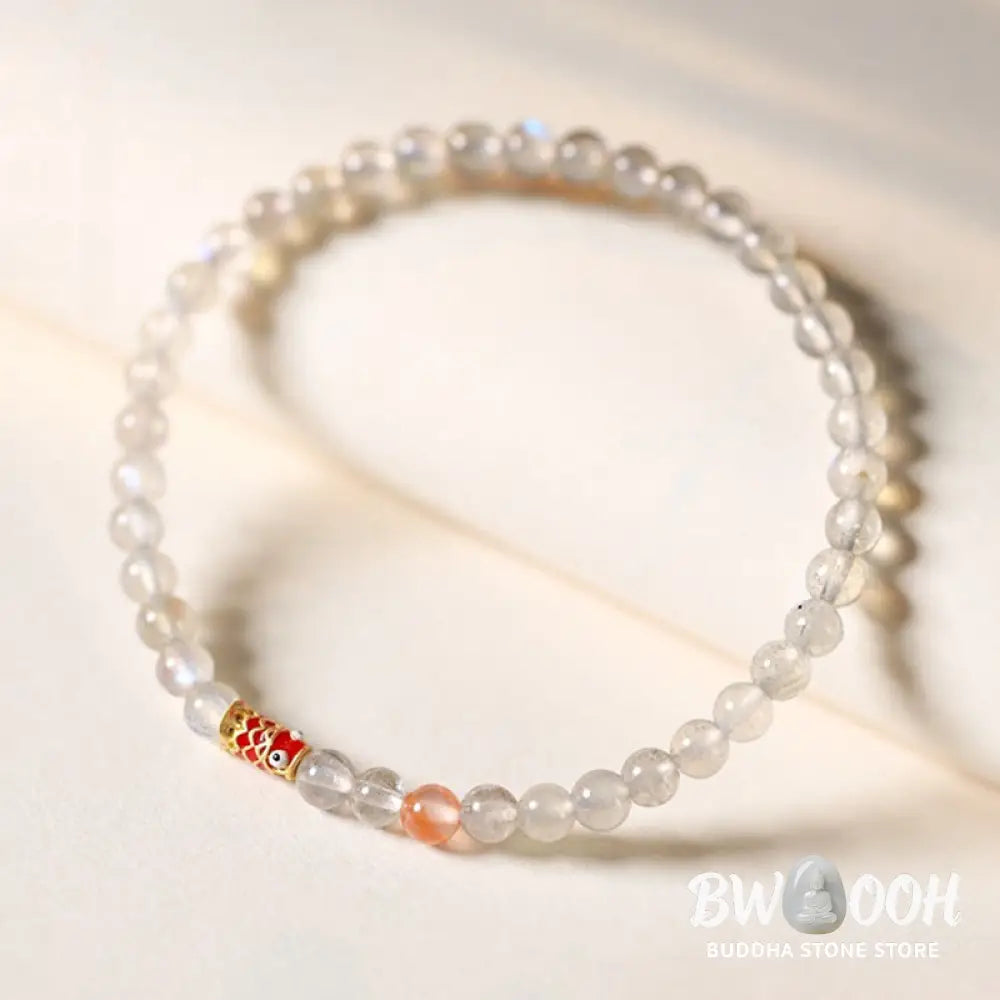 Buddha Stones Ultra-Thin Moonstone Koi Fish Healing Bracelet - BWOOOH - Moonstone (Wrist Circumference: