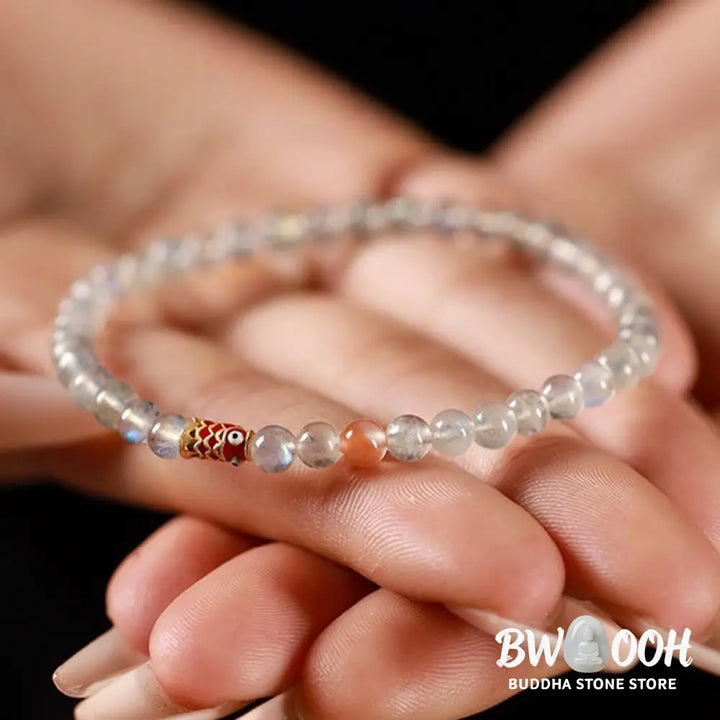 Buddha Stones Ultra-Thin Moonstone Koi Fish Healing Bracelet - BWOOOH - Moonstone (Wrist Circumference: