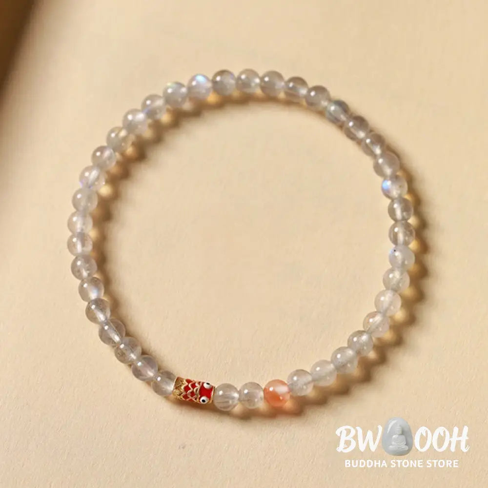 Buddha Stones Ultra-Thin Moonstone Koi Fish Healing Bracelet - BWOOOH - Moonstone (Wrist Circumference: