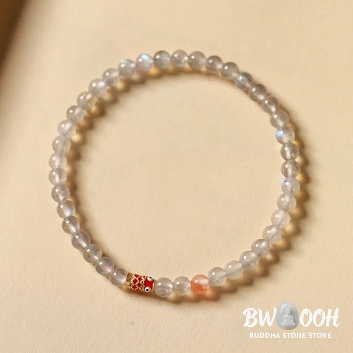 Buddha Stones Ultra-Thin Moonstone Koi Fish Healing Bracelet - BWOOOH - Moonstone (Wrist Circumference: