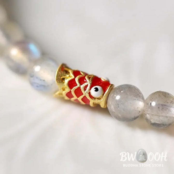 Buddha Stones Ultra-Thin Moonstone Koi Fish Healing Bracelet - BWOOOH - Moonstone (Wrist Circumference: