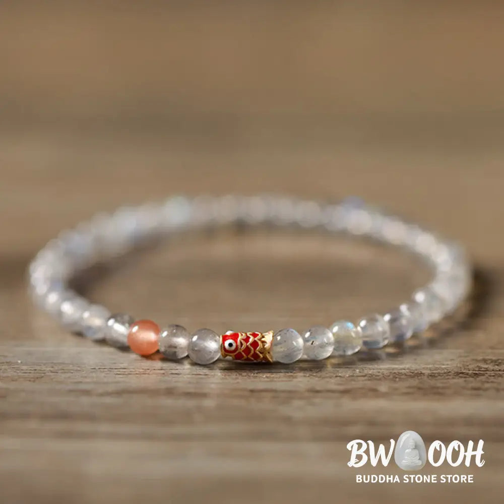 Buddha Stones Ultra-Thin Moonstone Koi Fish Healing Bracelet - BWOOOH - Moonstone (Wrist Circumference: