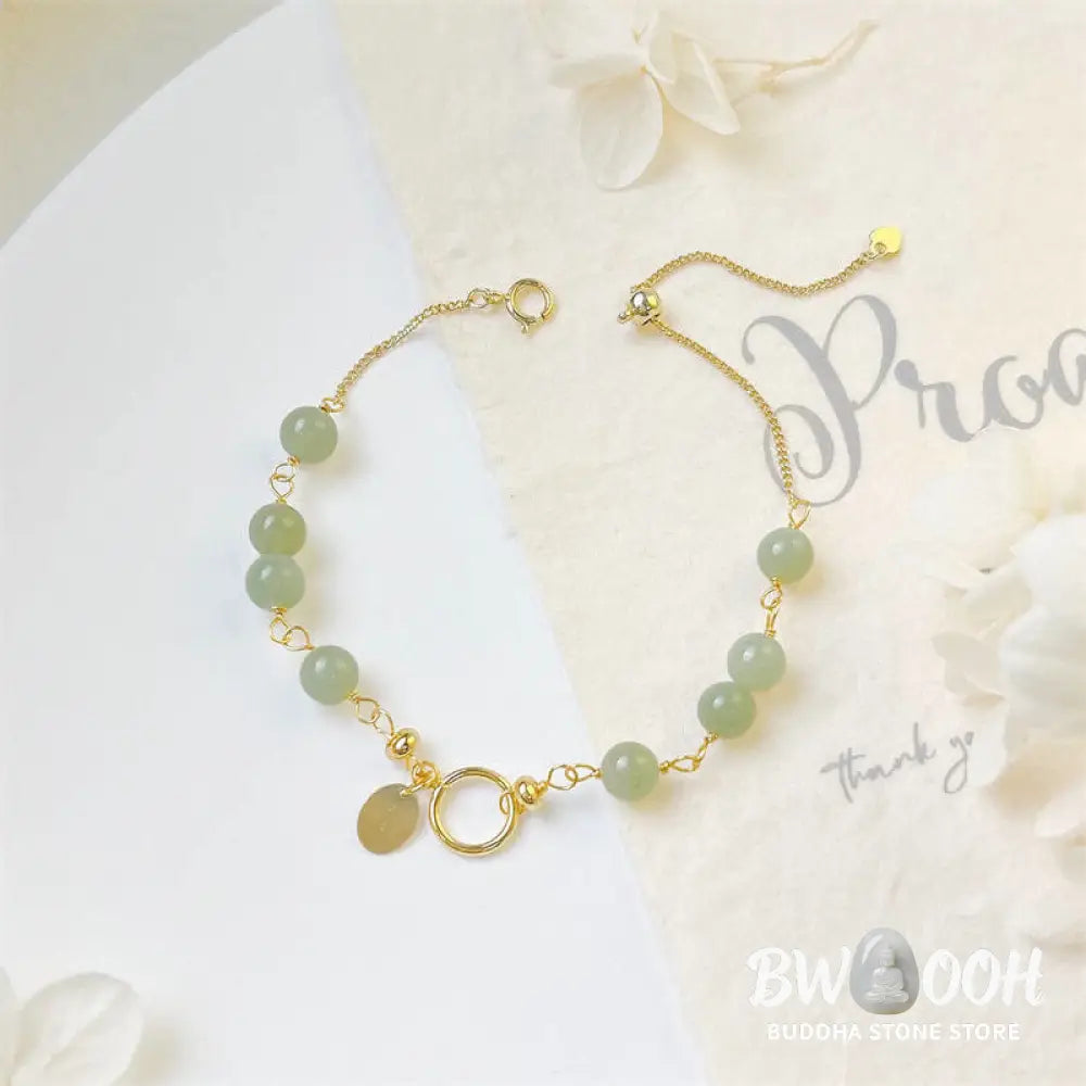 Buddha Stones Unique Natural Hetian Jade 14K Gold filled Luck Beaded Bracelet - Hetian Jade (Prosperity ♥ Abundance)