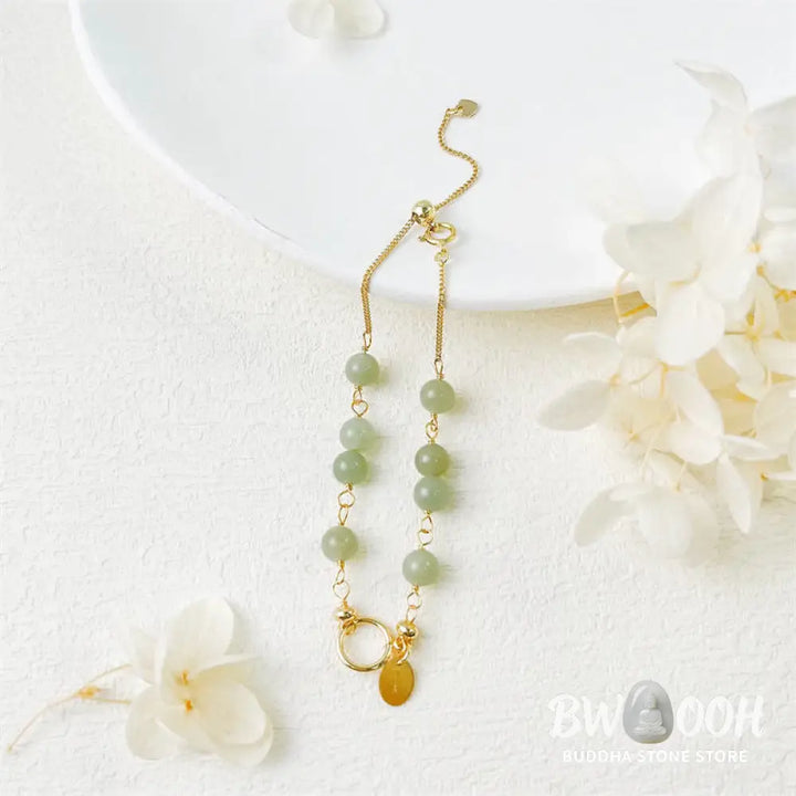 Buddha Stones Unique Natural Hetian Jade 14K Gold filled Luck Beaded Bracelet - Hetian Jade (Prosperity ♥ Abundance)