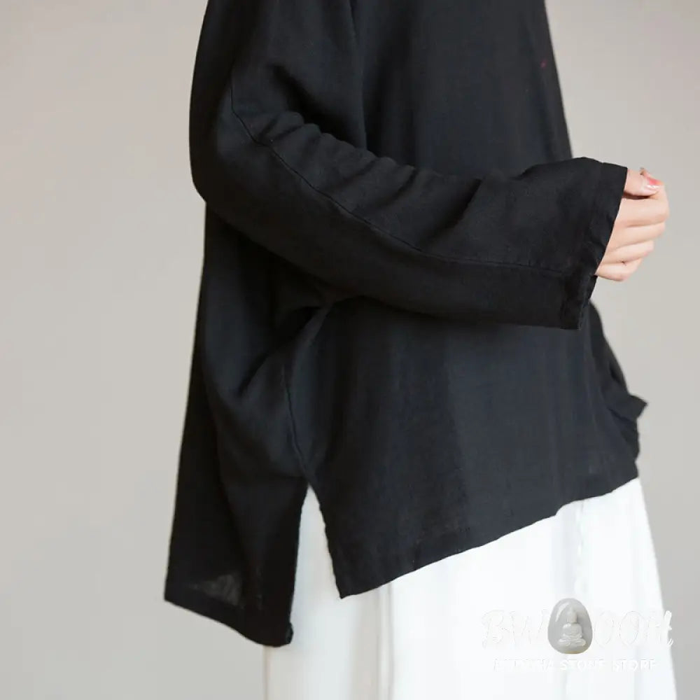 Buddha Stones V-Neck Blouse Women Shirt Long Sleeve Top Chinese Hanfu Style Clothing - Long Sleeve Shirt