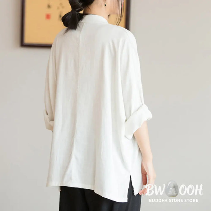 Buddha Stones V-Neck Blouse Women Shirt Long Sleeve Top Chinese Hanfu Style Clothing - Long Sleeve Shirt